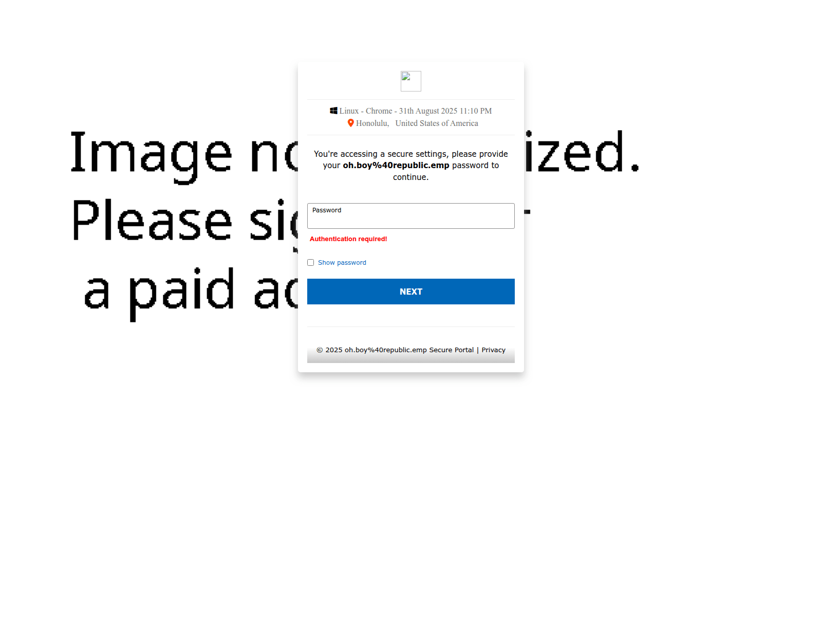 Screenshot of https://7pnrhbhury.us-east-1.awsapprunner.com/#oh.boy%40republic.emp