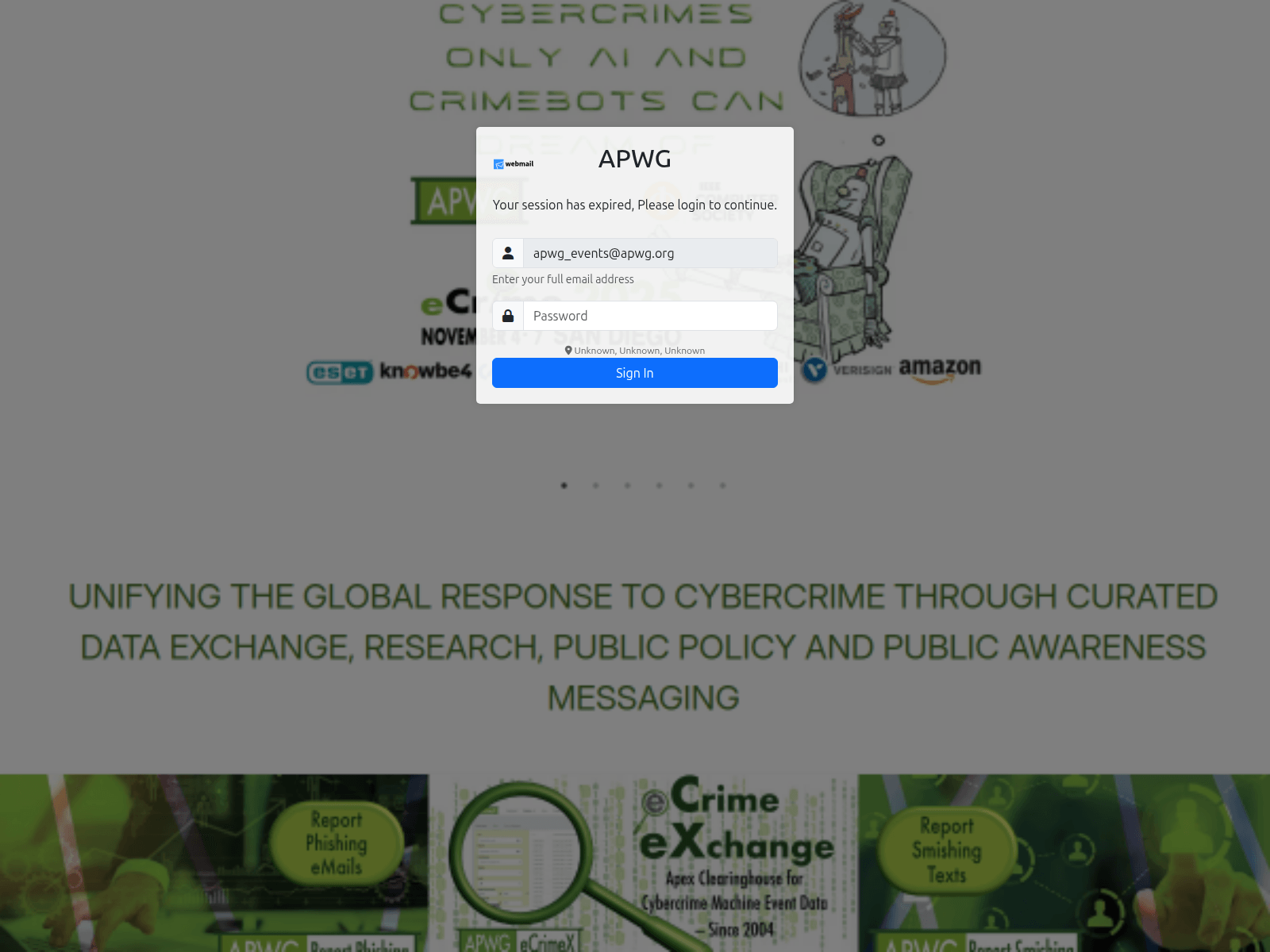 Screenshot of https://web-auth01.ceratechhcoatings.top/icann-registrar/2096/cpsess554310798278501/roundcube/user/#apwg_events@apwg.org