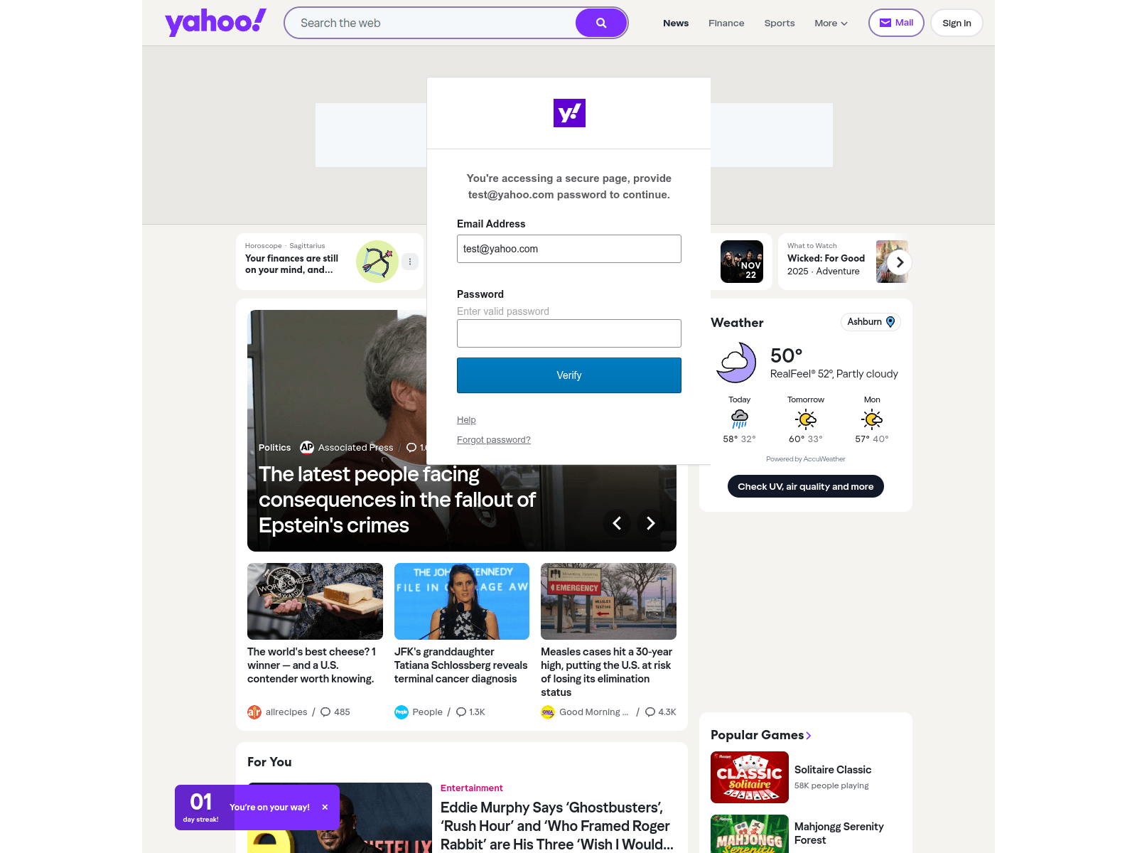 Screenshot of http://okwin8.site/A234AasdfyY/index.html#test@yahoo.com
