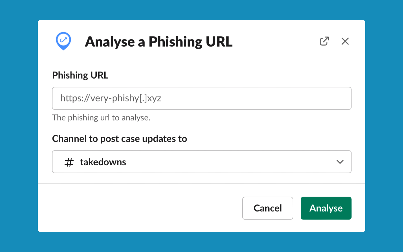 Using the Phish Report shortcut, you can report malicious URLs without leaving Slack